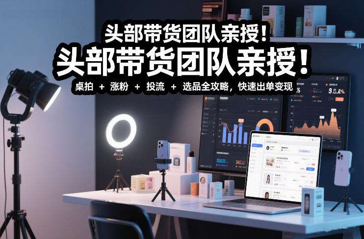 头部带货团队亲授！专业短视频实拍带货课：桌拍+涨粉+投流+选品全攻略，快速出单变现，月入2w+-知享知识库