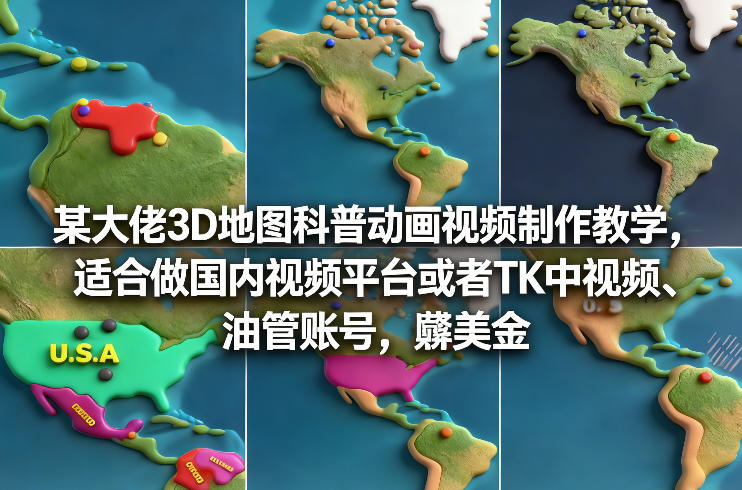 某大佬3D地图科普动画视频制作教学，适合做国内视频平台或者TK中视频、油管账号，賺美金-知享知识网