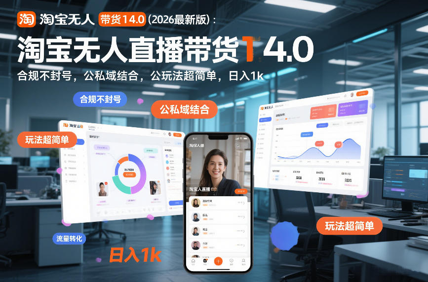 淘宝无人直播带货14.0（2026最新版）：合规不封号，公私域结合，玩法超简单，日入1k+【揭秘】-知享知识库