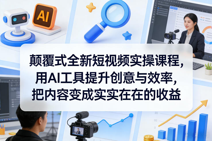 颠覆式全新短视频实操课程，用AI工具提升创意与效率，把内容变成实实在在的收益-知享资源网
