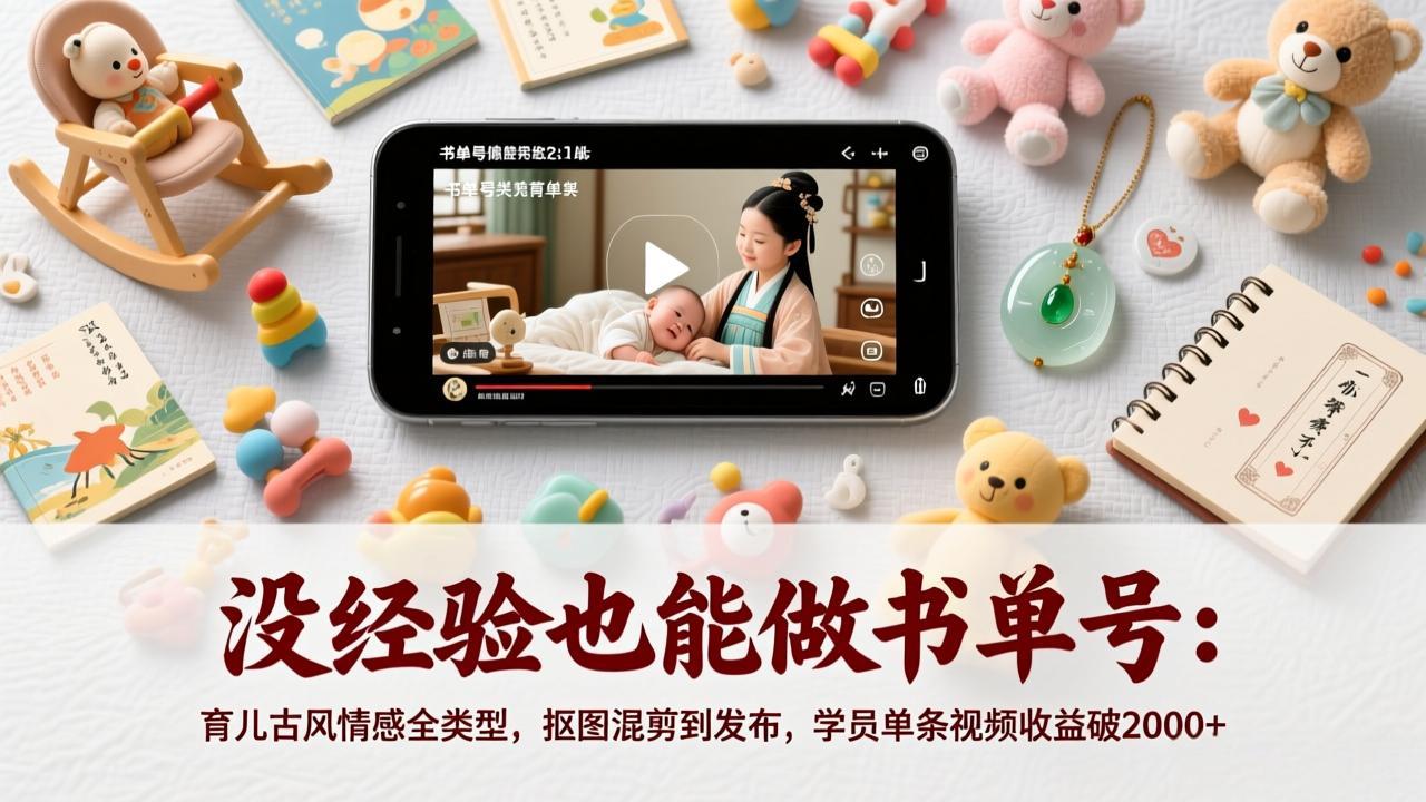 （17389期）没经验也能做书单号：育儿古风情感全类型，抠图混剪到发布，学员单条视频收益破2000+-知享资源网