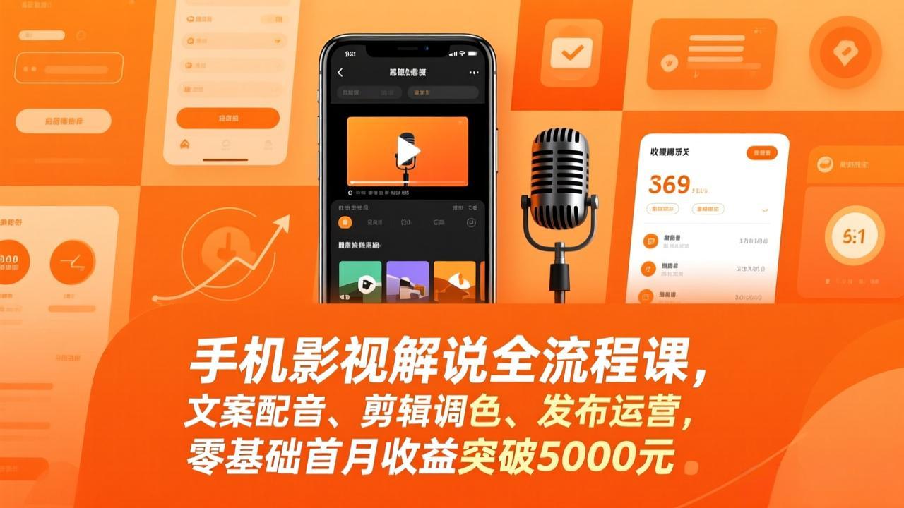 （17391期）手机影视解说全流程课，文案配音、剪辑调色、发布运营，零基础首月收益突破5000元-知享资源网