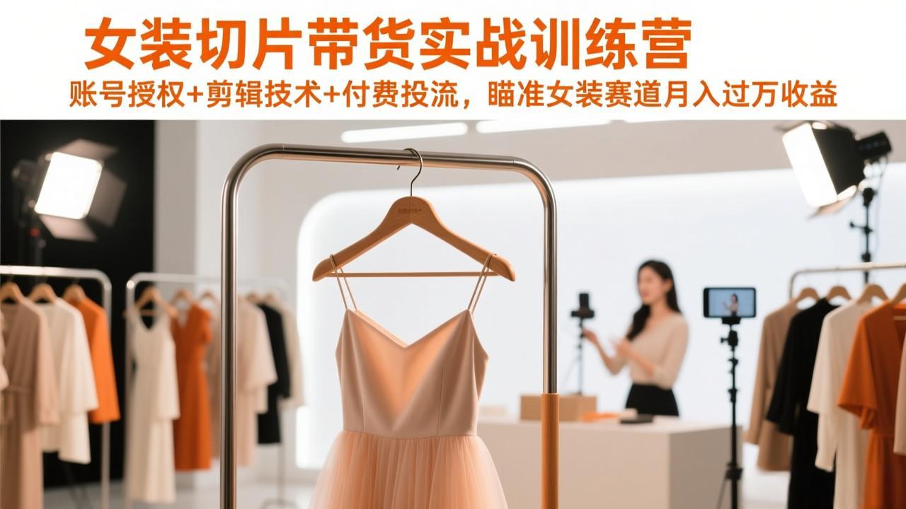 （17357期）女装切片带货实战训练营，账号授权+剪辑技术+付费投流，瞄准女装赛道月入过万收益-知享资源网