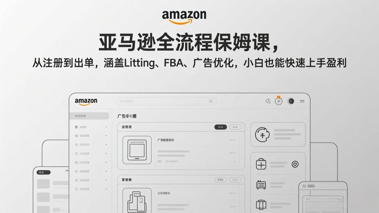 (17293期)亚马逊全流程保姆课,从注册到出单,涵盖Listing、FBA、广告优化,小白也能快速上手盈利-知享知识网