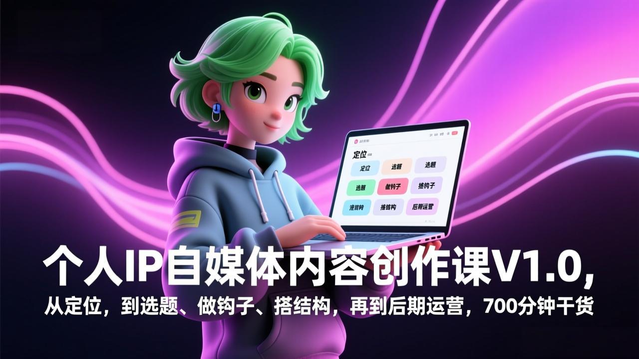 （17331期）个人IP自媒体内容创作课V1.0，从定位，到选题、做钩子、搭结构，再到后期运营，700分钟干货-知享资源网