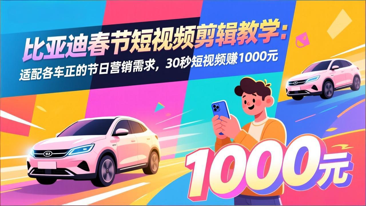 （17320期）比亚迪春节短视频剪辑教学：适配各车企的节日营销需求，30秒短视频赚1000元-知享知识网