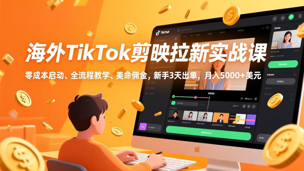 （17340期）海外TikTok剪映拉新实战课，零成本启动、全流程教学、美金佣金，新手3天出单，月入5000+美元-知享资源网