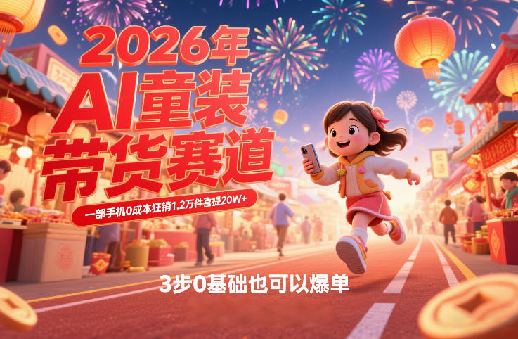AI童装新春带货赛道，一部手机0成本狂销1.2万件喜提20W+，3步0基础也可以爆单-知享知识网