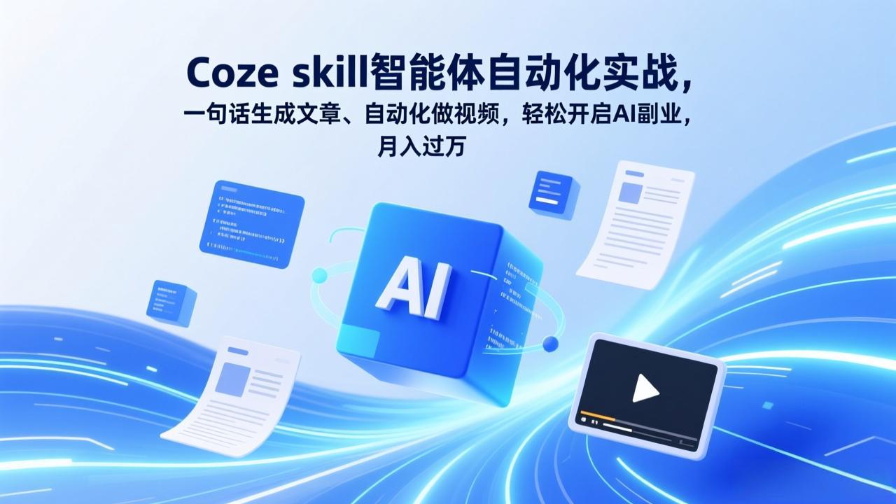 （17399期）Coze skill智能体自动化实战，一句话生成文章、自动化做视频，轻松开启AI副业，月入过万-知享资源网
