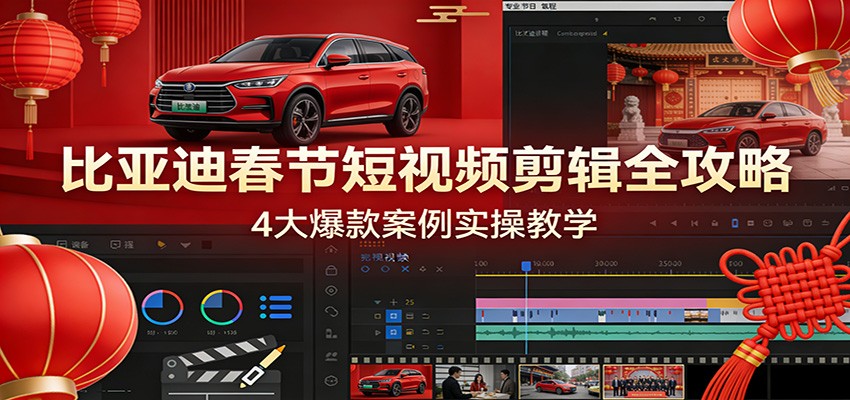 比亚迪春节短视频剪辑全攻略，4大爆款案例实操教学-知享资源网