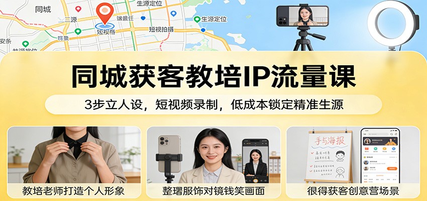 同城获客教培IP流量课：3步立人设，短视频录制，低成本锁定精准生源-知享知识网