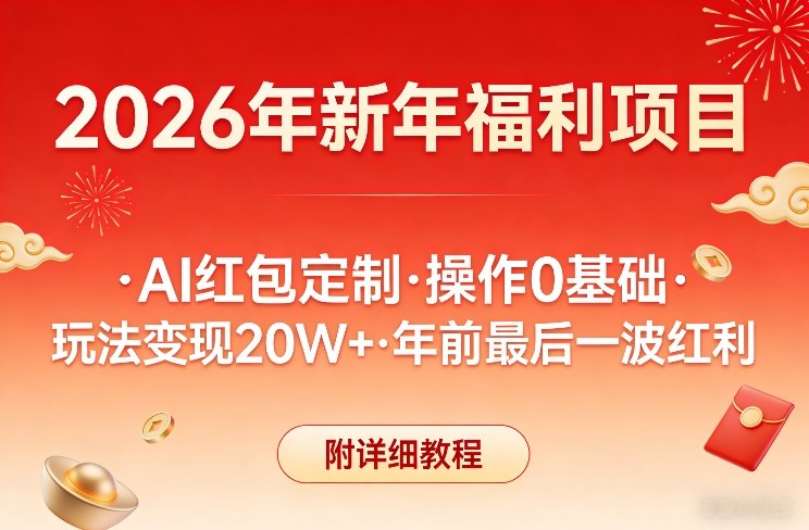 新年福利项目，AI红包定制，操作0基础，玩法变现20W+年前最后一波红利，附详细教程-知享知识网