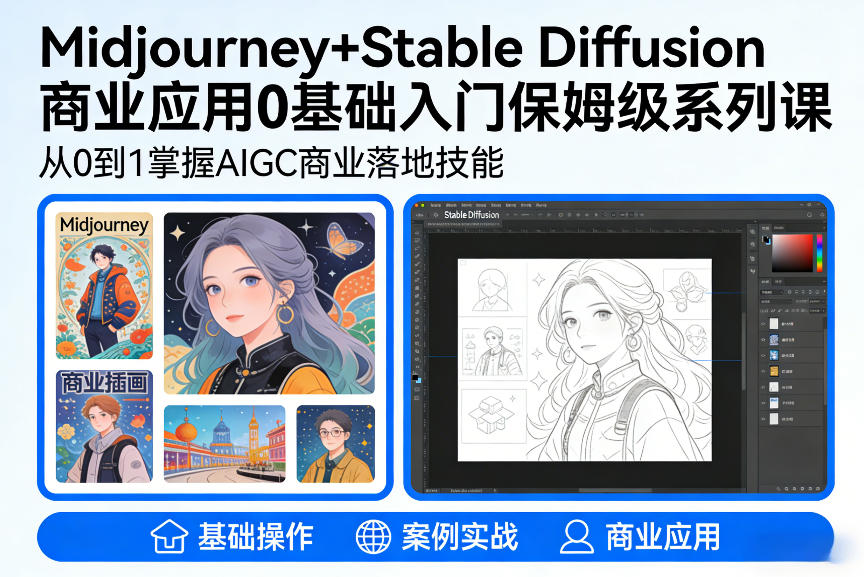 AIGC商业应用Midjourney+Stable Diffusion教程，0基础入门保姆级系列课-知享知识网