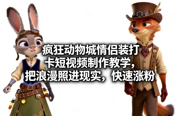 疯狂动物城情侣装打卡短视频制作教学，把浪漫照进现实，快速涨粉-知享资源网
