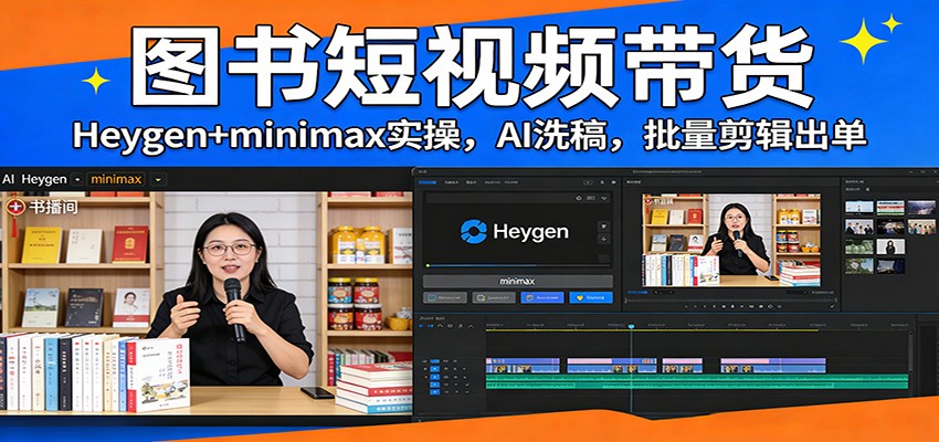 图书短视频带货：Heygen+minimax实操，AI洗稿 ，批量剪辑出单-知享资源网