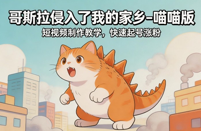 哥斯拉侵入了我的家乡–喵喵版短视频制作教学，快速起号涨粉-知享资源网