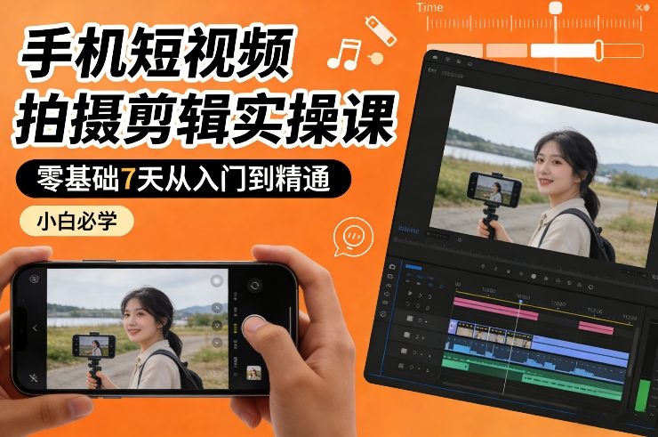 手机短视频拍摄剪辑实操课，零基础7天从入门到精通，小白必学-知享资源网