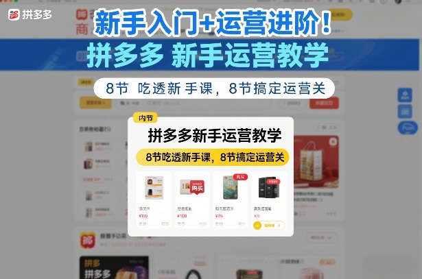 新手入门+运营进阶！拼多多新手运营教学，8节吃透新手课，8节搞定运营关-知享资源网