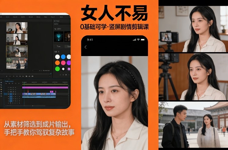 0基础可学！《女人不易》竖屏剧情剪辑课，从素材筛选到成片输出，手把手教你驾驭复杂故事-知享知识网