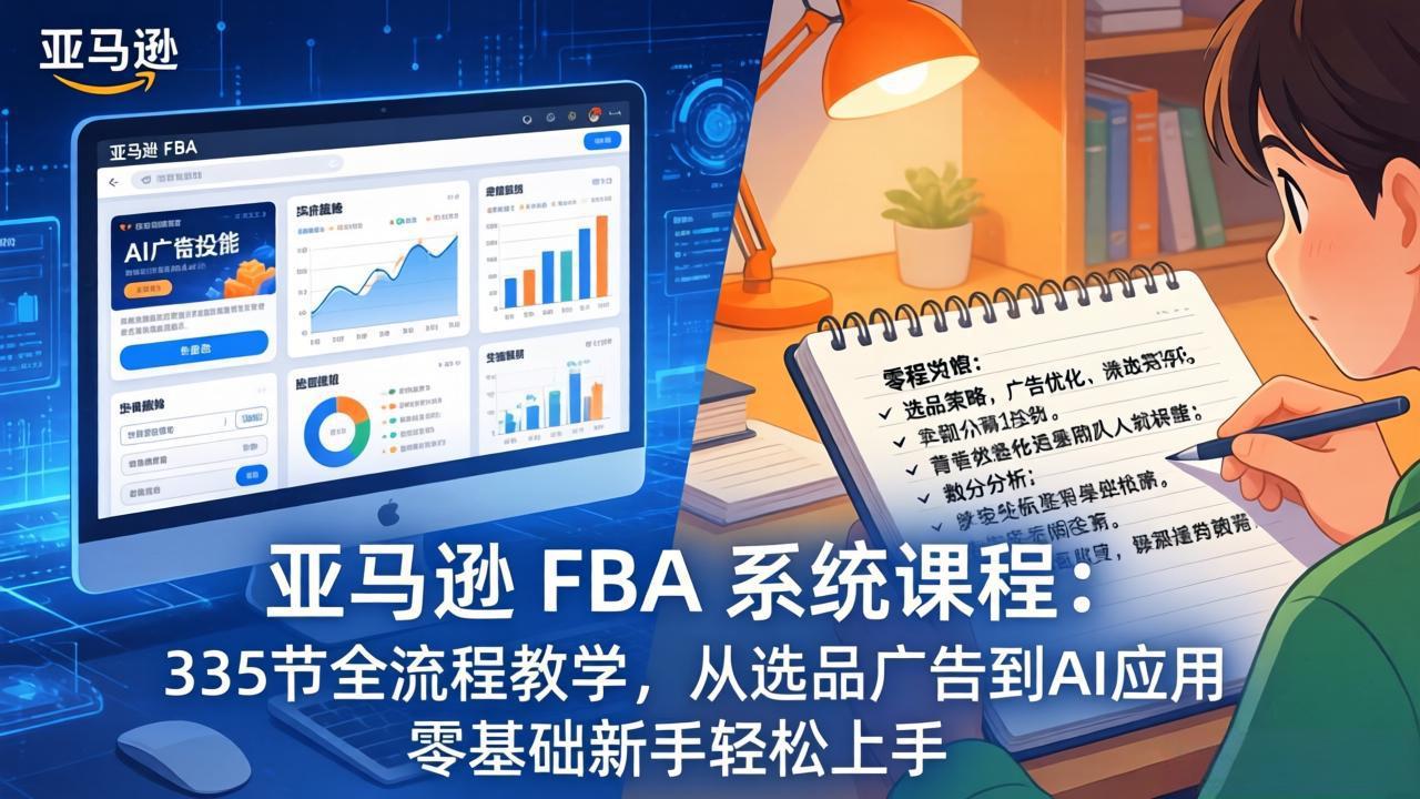（17744期）亚马逊 FBA 系统课程（更新26年3月）335节全流程教学，从选品广告到AI应用，零基础新手轻松上手-知享资源网