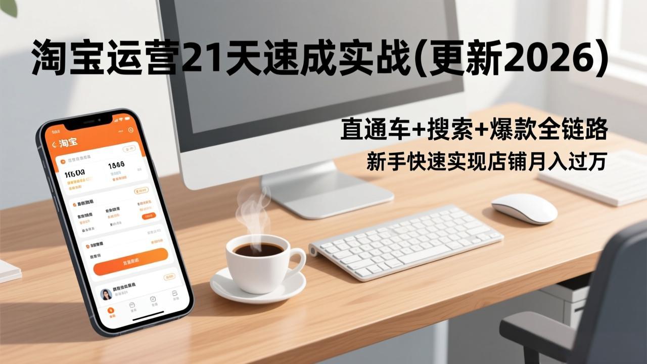 （17806期）淘宝运营21天速成实战(更新3月)，直通车+搜索+爆款全链路，新手快速实现店铺月入过万-知享资源网
