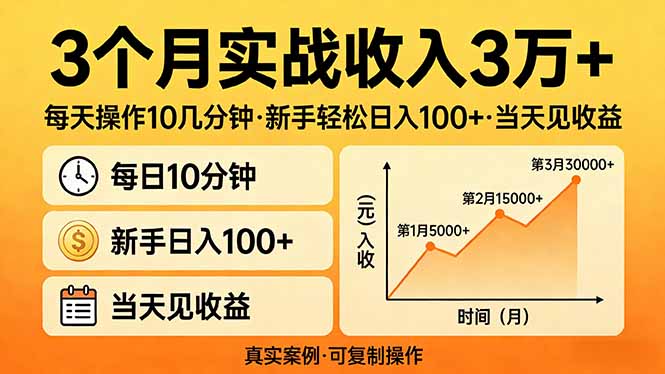 （17639期）3个月实战收入3万+，每天操作10几分钟，新手轻松日入100+，当天见收益-知享资源网