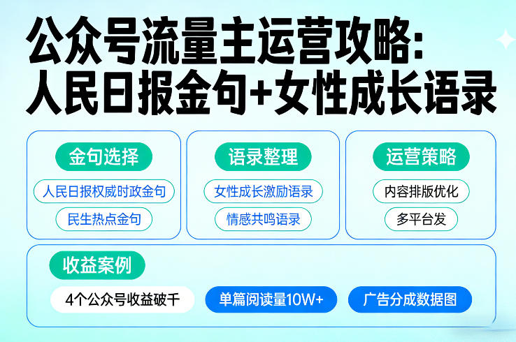 利用人民日报金句+女性成长语录做公众号流量主，4个公众号收益破千-知享资源网