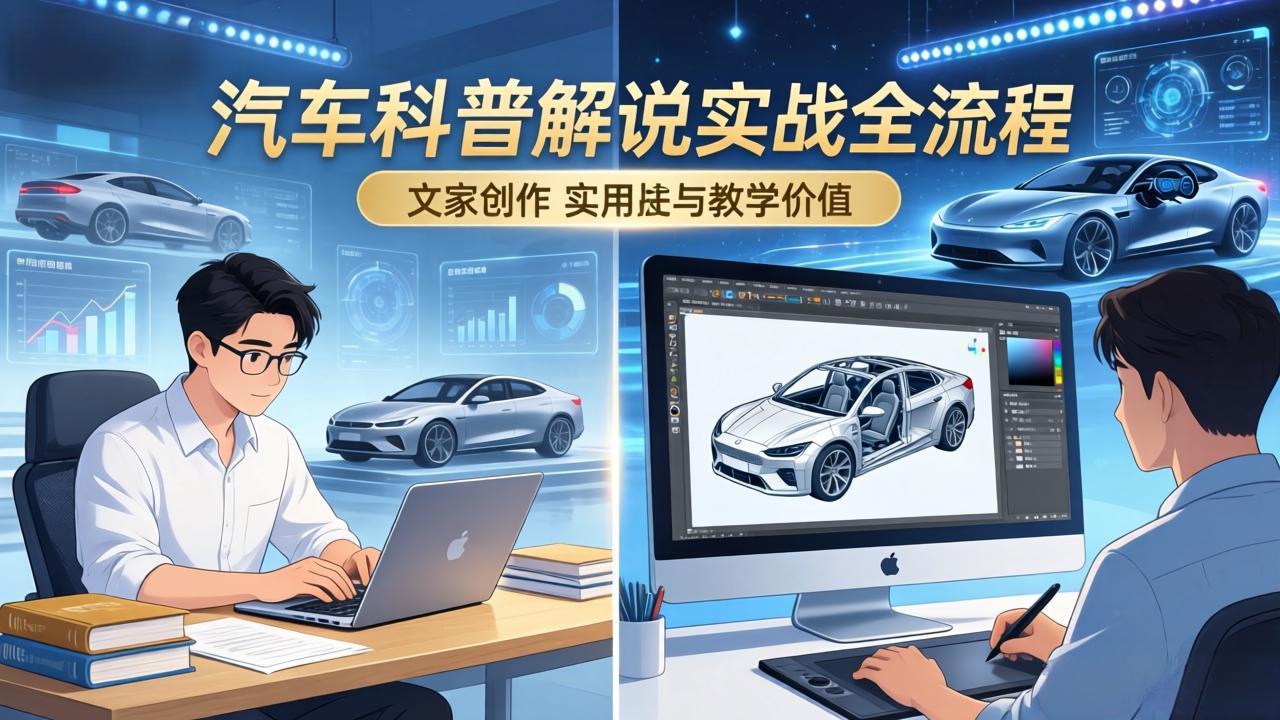 （17665期）抖音汽车科普解说实战：文案+动画+画面处理+去水印全流程，打造专业汽车科普视频-知享资源网