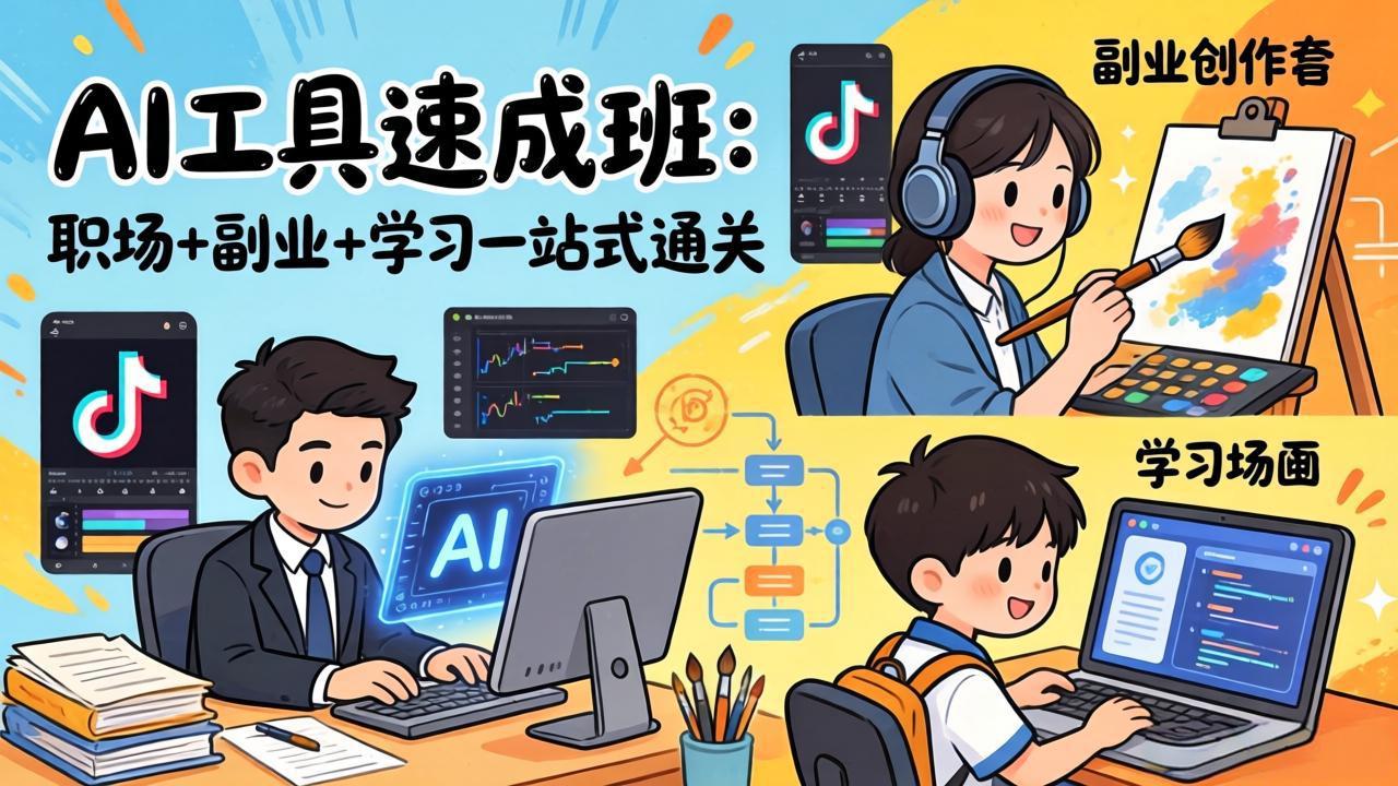 （17650期）AI工具速成班：职场+副业+学习一站式通关，20+爆款类型+剪映技巧+抖音算法，0基础快速上手-知享资源网
