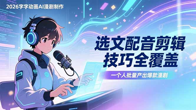 （17477期）2026字字动画AI漫剧制作-1期，选文配音剪辑技巧全覆盖，一个人就能批量产出爆款漫剧-知享资源网
