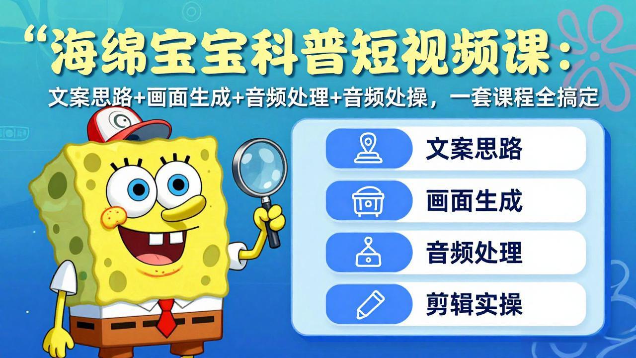 （17756期）海绵宝宝科普短视频课：文案思路+画面生成+音频处理+剪辑实操，一套课程全搞定-知享资源网