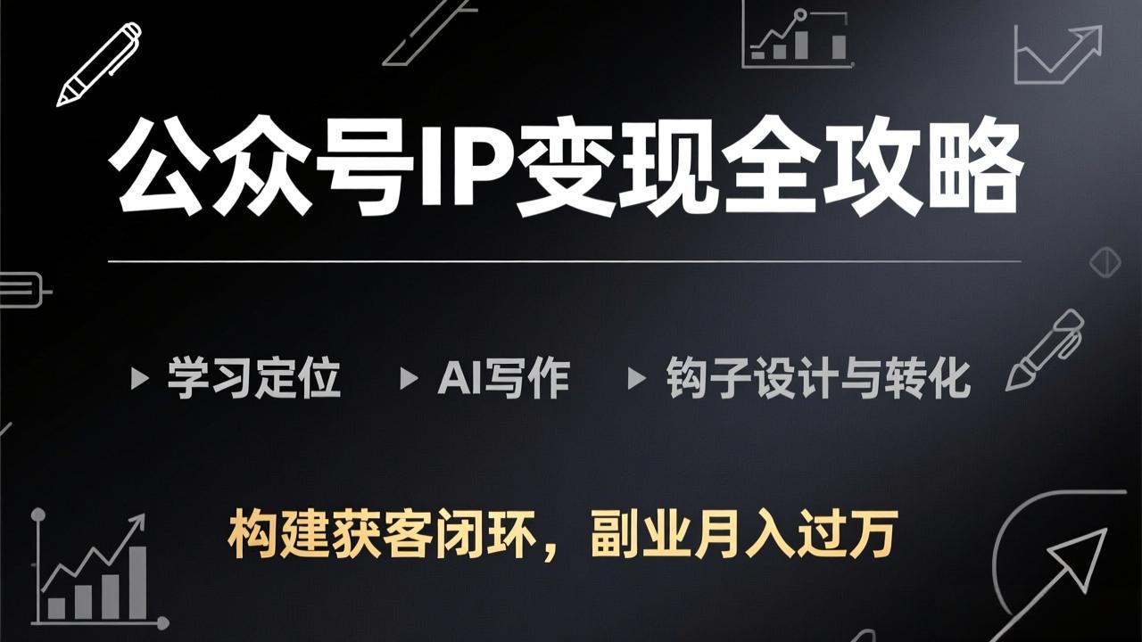 （17523期）公众号IP变现全攻略-更新，学习定位、AI写作、钩子设计与转化，构建获客闭环，副业月入过万-知享资源网