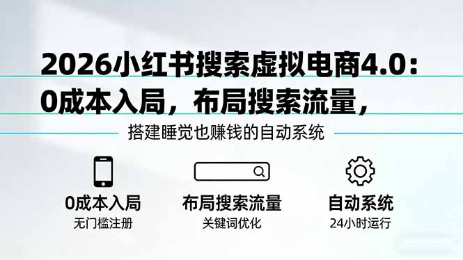 （17659期）2026小红书搜索虚拟电商4.0：0成本入局，布局搜索流量，搭建睡觉也赚钱的自动系统-知享资源网