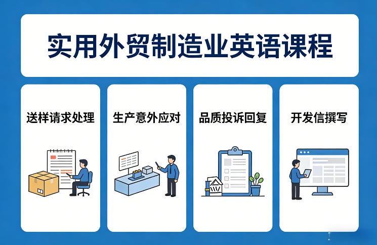 实用外贸制造业英语课程，教你专业处理送样请求、应对生产意外、回复品质投诉、撰写开发信等-知享资源网