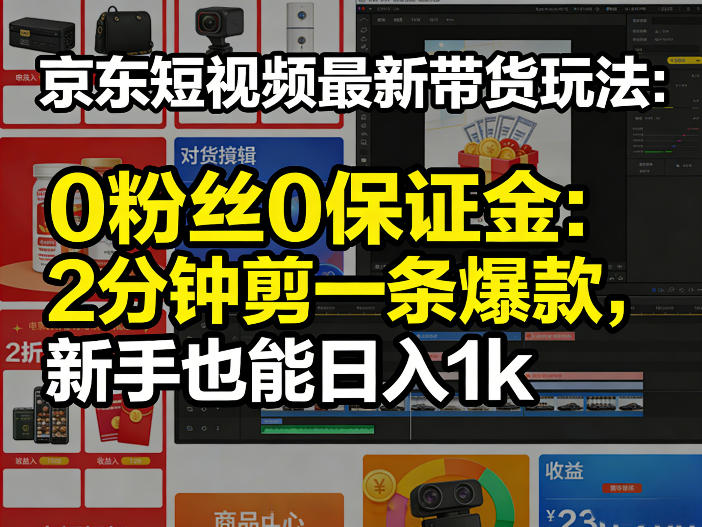 京东短视频最新带货玩法，0粉丝0保证金，2分钟剪一条爆款，新手也能日入1k+【揭秘】-知享资源网
