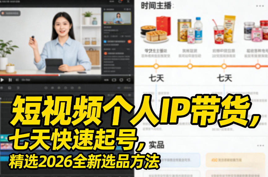 短视频个人IP带货，七天快速起号，精选2026全新选品方法-知享资源网
