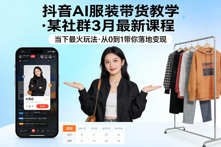 抖音AI服装带货教学，某社群3月最新课程，当下最火玩法，从0到1带你落地变现-知享资源网