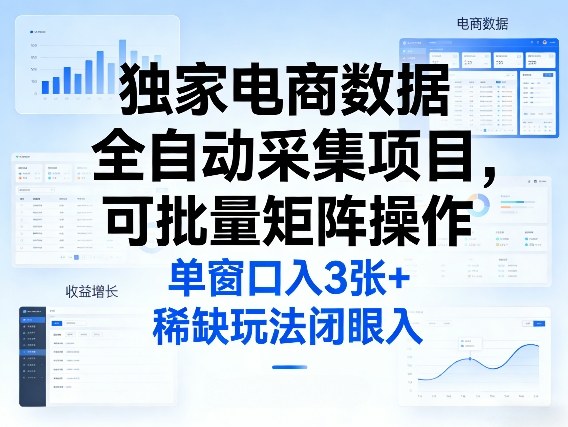 独家电商数据全自动采集项目，可批量矩阵操作，单窗口日入3张+，稀缺玩法闭眼入【揭秘】-知享资源网