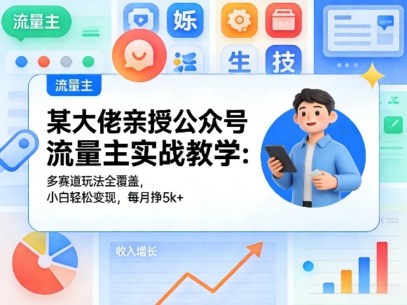 某大佬亲授公众号流量主实战教学：多赛道玩法全覆盖，小白轻松变现，每月多挣5k+-知享资源网