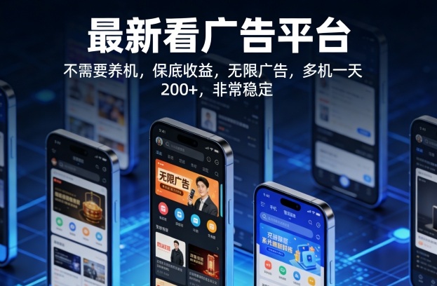 最新看广告平台，不需要养机，保底收益，无限广告，多机一天200+，非常稳定【揭秘】-知享资源网