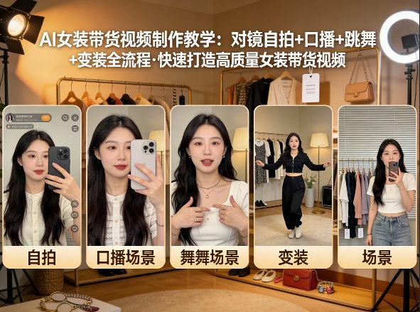 AI女装带货视频制作教学，对镜自拍、口播、跳舞、变装全流程，快速打造高质量女装带货视频-知享资源网