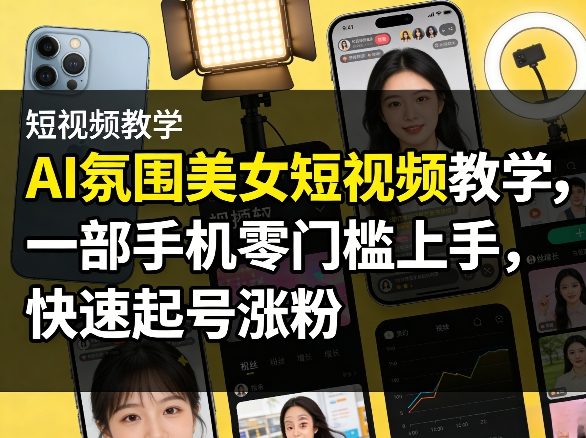 AI氛围美女短视频教学，一部手机零门槛上手，快速起号涨粉-知享资源网