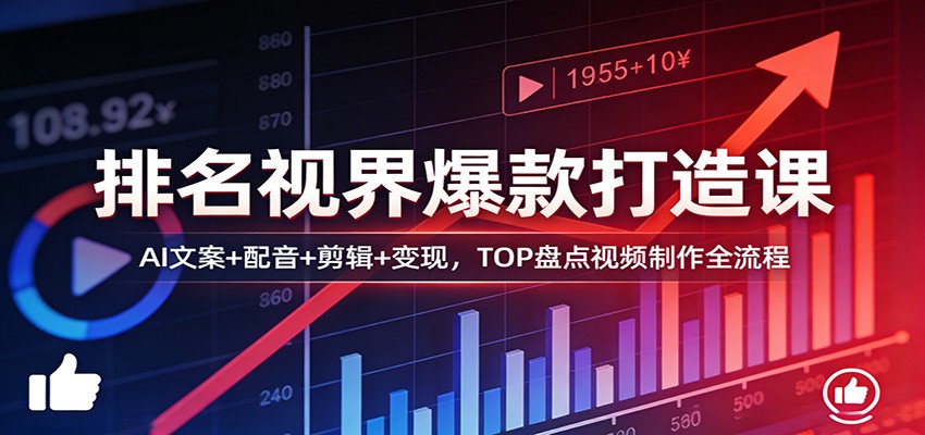 排名视界爆款打造课：AI文案+配音+剪辑+变现，TOP盘点视频制作全流程-知享资源网