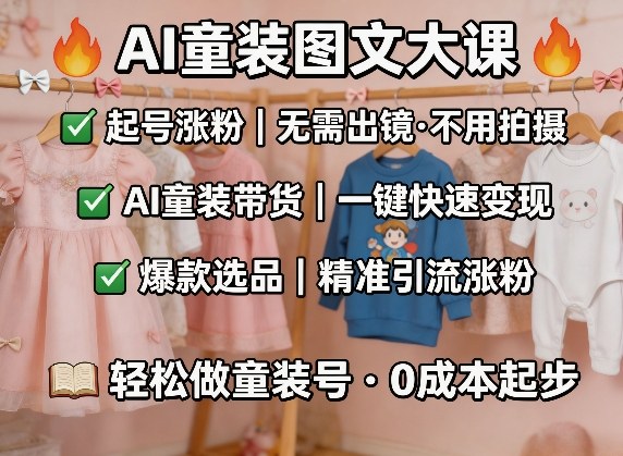 AI童装图文剪辑，某社群童装图文大课，起号涨粉、AI童装带货、爆款选品，无需出镜和拍摄-知享资源网