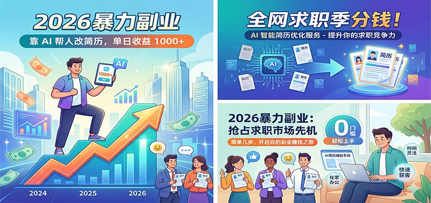 2026暴力副业：靠AI帮人改简历，单日收益1000+，全网求职季分钱-知享资源网