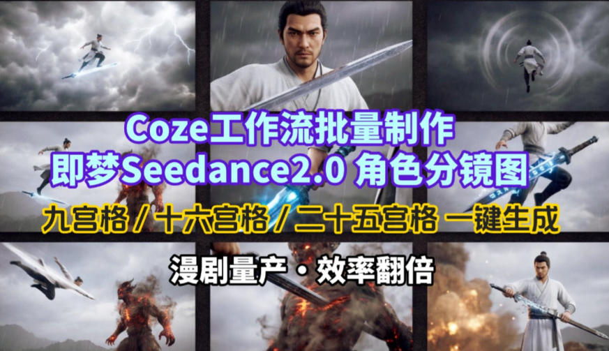 Coze工作流批量制作即梦Seedance2.0角色分镜图，九宫格-十六宫格-二十五宫格一键生成，漫剧量产，效率翻倍-知享资源网