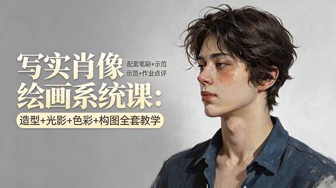 （17967期）写实肖像绘画系统课：造型+光影+色彩+构图全套教学，配套笔刷+示范+作业点评-知享资源网