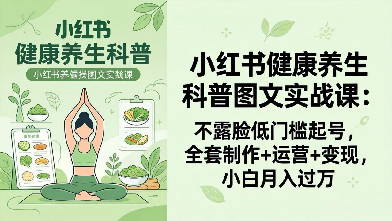 （18033期）2026小红书健康养生科普图文实战课：不露脸低门槛起号，全套制作+运营+变现，小白月入过万-知享资源网