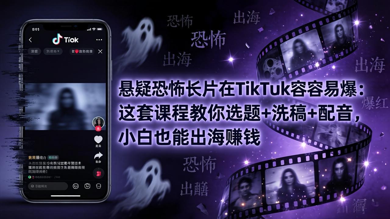 （18220期）悬疑恐怖长片在TikTok最容易爆：这套课程教你选题+洗稿+配音，小白也能出海赚钱-知享资源网