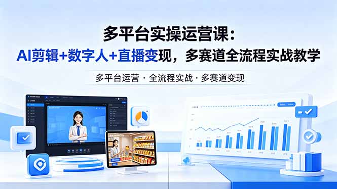 （18193期）某团队多平台实操运营课-更新26年4月25：AI剪辑+数字人+直播变现，多赛道全流程实战教学-知享资源网